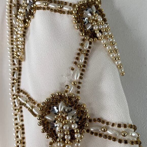 VICTORIA ROYAL Size 12 Cream Polyester Beaded Shawl Collar Jacket Blazer - Picture 8 of 11